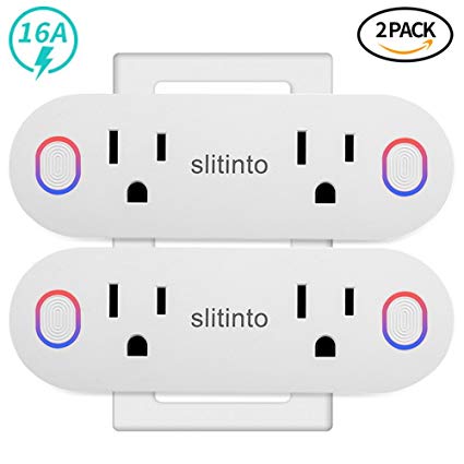 WiFi Smart Plug Socket Works with Alexa Echo/Google Home/IFTTT, Slitinto Dual Mini Smart Outlets with Remote Control Individually, Energy Monitoring and Timer, No Hub Required, ETL Listed-2 Pack