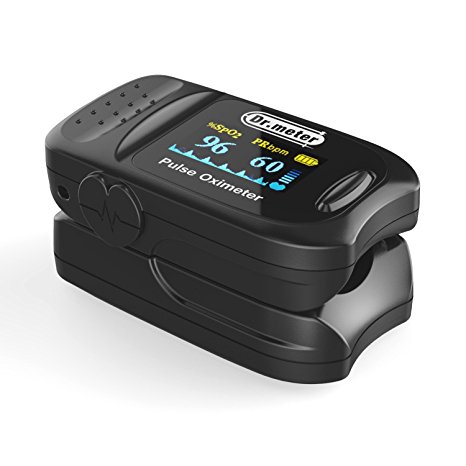 Dr.meter OLED Display Fingertip Pulse Oximeter Blood Oxygen Saturation Monitor with Carrying Case, Lanyard and Battery Included, FDA Approved, Premium Black