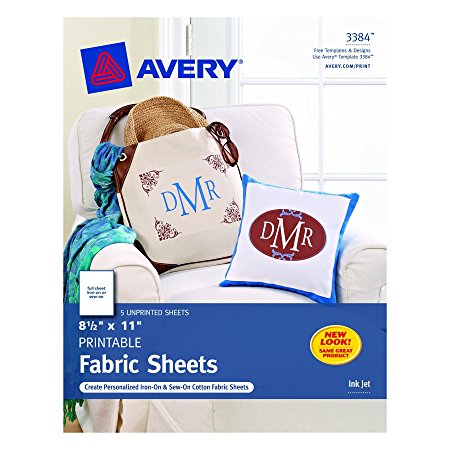 Avery Printable Fabric for Inkjet Printers, 8.5 x 11 Inches, Pack of 5 (03384)
