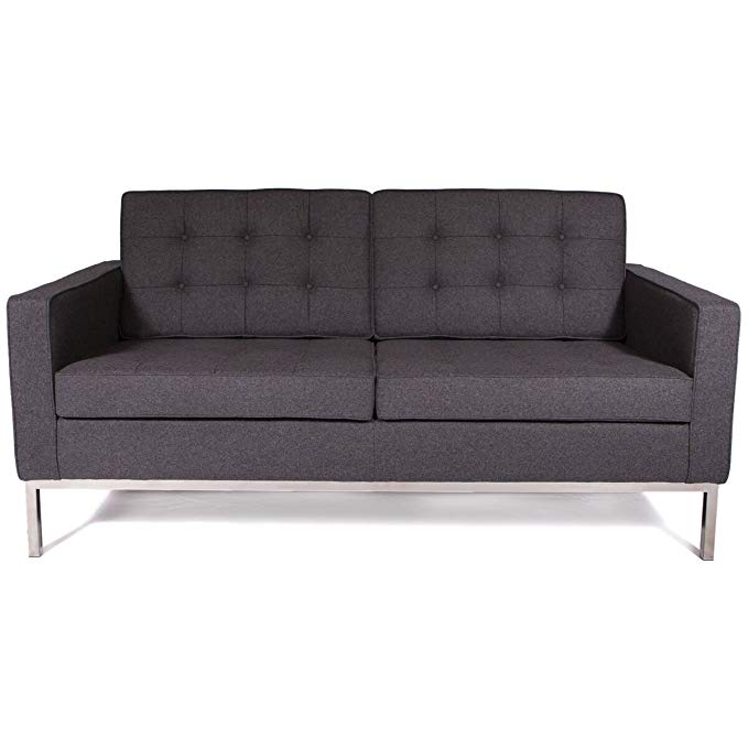 LeisureMod Modern Florence Style Loveseat Sofa (Dark Grey)