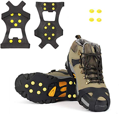 SYOURSELF Ice Cleats Snow Grips Overshoes Boots, Anti-Slip Silicone Portable Walk Traction Cleats Stainless Steel Spikes for Walking, Jogging, Hiking, Climbing, Fishing, Running, Men, Dog, Kids