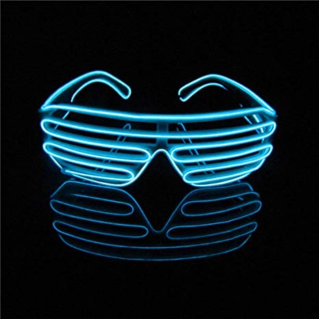 Lerway Neon El Wire LED Light Up Shutter Luminous Funny Glasses Eyeglasses Sunglasses Eyemask   Voice Controller, for Clubbing, Raves,Night time Show & Concert (Black Frame   Blue)