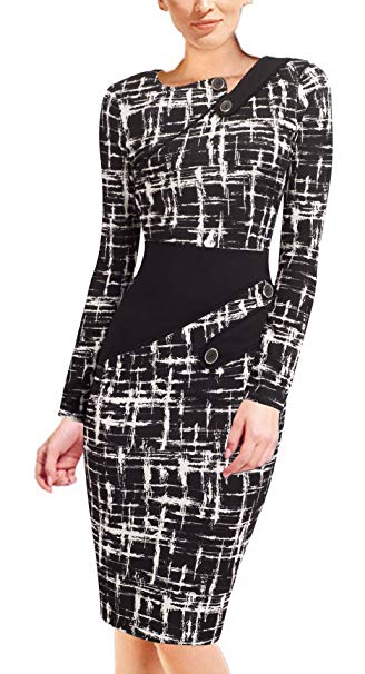 HOMEYEE Women's Voguish Colorblock Wear to Work Pencil Dress B231