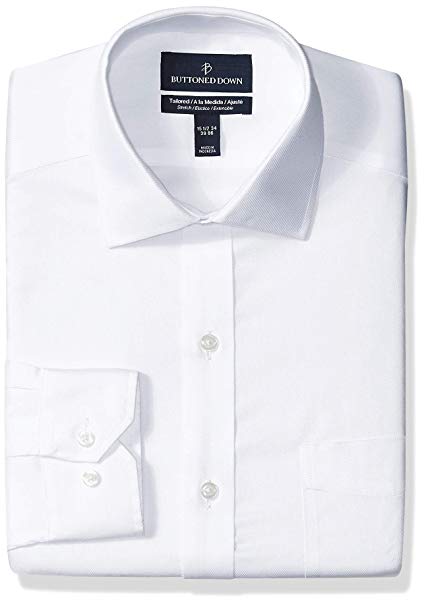 Amazon Brand - BUTTONED DOWN Men's Tailored Fit Stretch Twill Dress Shirt, Supima Cotton Non-Iron, Spread-Collar