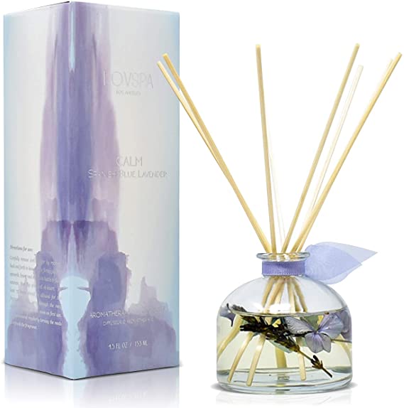LOVSPA Calm Spanish Blue Lavender Reed Diffuser Gift Set | Lavender, Clary Sage & Violet Leaf Essential Oils | Relaxing, Calming Gift Idea