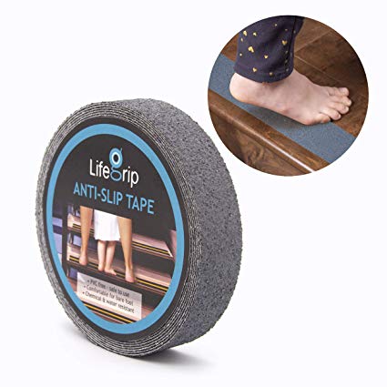 LifeGrip Anti Slip Safety Tape, Non Slip Stair Tread, Textured Rubber Surface, Comfortable for Barefoot, Grey (1" X 30')