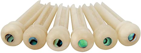 Blisstime 6pcs Guitar Bone Bridge Pins Natural Bone Color Replacement Parts with Abalone Dot