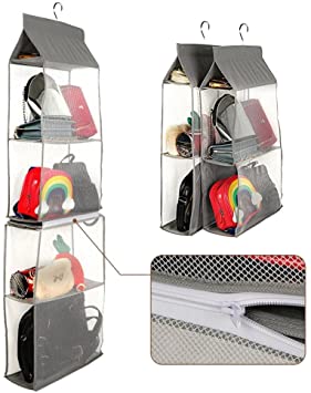 Storage Bag Organizer Hanging Bags Storage Closet for Bags Storage Cloth Bag with Multilayer an(Gray)