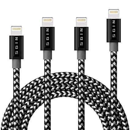 iPhone Cable SGIN, 4Pack 3FT 6FT 6FT 10FT Nylon Braided Cord Lightning Cable Certified to USB Charging Charger for iPhone 7, 7 Plus, 6S, 6 Plus, SE, 5S, 5, iPad, iPod Nano 7 - Black Grey