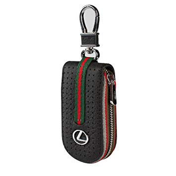 Leather Car Smart Key Chain Universal Key Holder Bag Black Zipper Case Cover Wallet Bag Shell Fob Ring (Lexus)