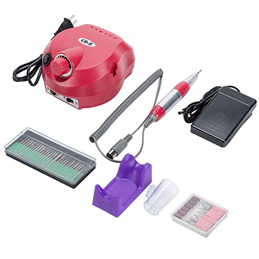 CO-Z Professional 30,000 RPM Electric Acrylic Nail Drills File Machine Gel Nail Grinder Tool with Polish Bits Set - Super Quiet (Red)