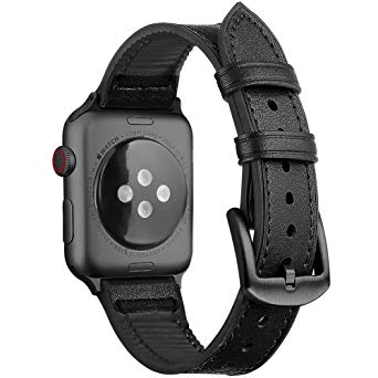 Oitom Leather Silicone Sports Band Compatible with Apple Watch 42mm 44mm, Hybrid Sweatproof Replacement Straps Compatible with iWatch Series Men 4 3 2 1 (S/M/L Black)