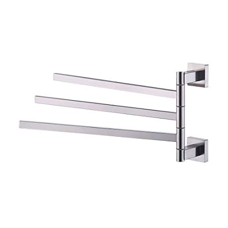 Kes Bath Towel Holder Swing Hand Towel Rack SUS 304 Stainless Steel Bathroom Swivel Towel Bar 3-Bar Folding Hanger Holder RUSTPROOF Wall Mount Brushed Finish, BTH203S3-2