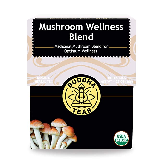 Buddha Teas Organic Mushroom Wellness Blend Tea 18 Tea Bags Made in the USA