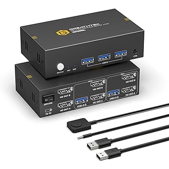 8K KVM Switch Dual Monitor with USB3.0 Ports for 2 PCs Share USB Devices, HDMI KVM Switch 2 Monitors 2 Computers Support 8K@60Hz 4K@144Hz/120Hz, Wired Remote Controller, Button Switch