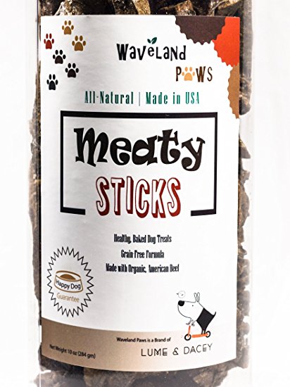 100% Organic All Natural USA Beef Meaty Sticks | No Wheat Gluten Soy Corn Grains | Premium Farm Raised Slow Roasted Beef | Made in USA | Dog Treats Jerky | 10oz Pkg by: Waveland Paws