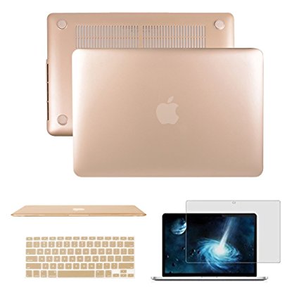 Macbook Pro 15" with Retina Case,Anrain Soft-Skin See Through Plastic Hard Case Cover & Keyboard Cover & Screen Protector for Macbook Pro 15.4" with Retina Display NO CD-ROM (A1398),Gold