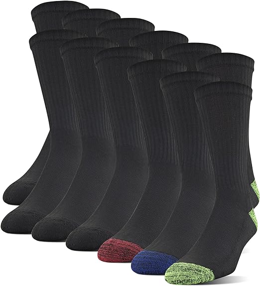 Gildan Men's Polyester Half Cushion Crew Socks, 12-Pairs