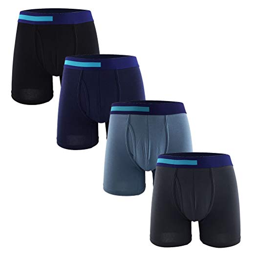 Telustyle Men's Cotton Classic Pouch Boxer Briefs with Regular Long Legs Open Fly Underwear - 4 Packs