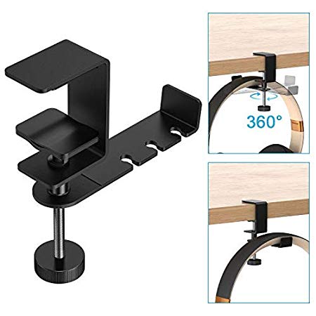 OMOTON Headphone Hanger - 360 Degree Rotation Universal Aluminum Headphone Adjustable Headset Stand Clamp Mount Desk Hook Holder Fits All Headphone Sizes