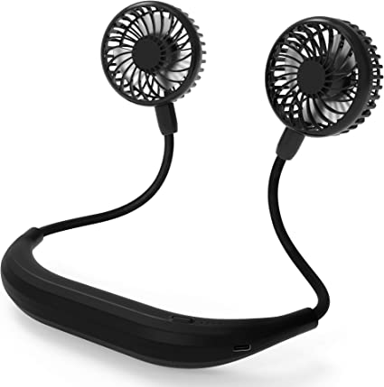 Amacool Neck Fan 5200mah Battery Operated Neckband Fan 6-Speed Hand-Free Wearable Personal USB Fan for Hot Flashes Home Office Travel Outdoor Sports (Black 5200mAh)