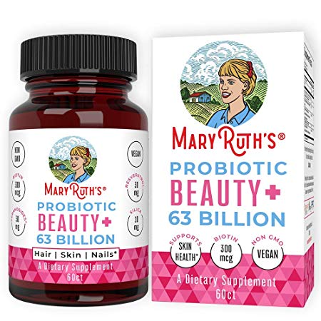 Vegan Probiotics for Women 63 Billion CFU by MaryRuth - 2-in-1 Probiotic   Organic & Plant Based Collagen Immunity Booster   Biotin for Hair, Skin & Nail Health – Non-GMO 30 Day Supply - Glass Bottle