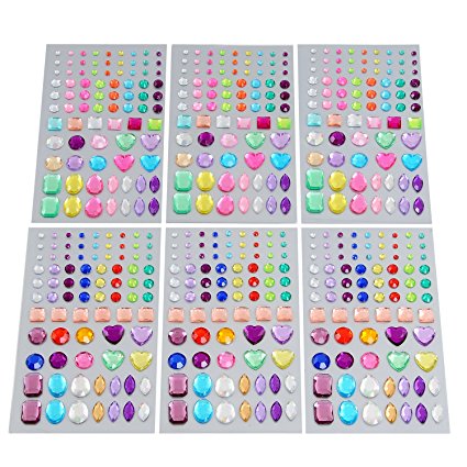 YUEAON 6 sheets jewel Stickers Self-adhesive crystal gem Rhinestone Sticker Bling Craft for diy nail face body scrapbooking shoes cars Multi-color Assorted Size