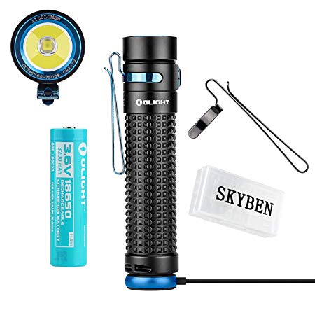 Olight S2R II 1150 Lumens Luminus SST-40 LED Magnetic Rechargeable Variable Output Side Switch LED Flashlight Customized 18650 Battery with SKYBEN Battery Case