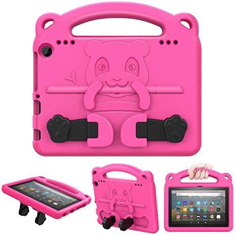 MoKo Kids Case Fits All-New Kindle Fire HD 8 Tablet and Fire HD 8 Plus Tablet(10th Generation, 2020 Release), Shockproof Heavy Duty EVA Kids-Friendly Cover with Hand-Grip Convertible Stand - Magenta