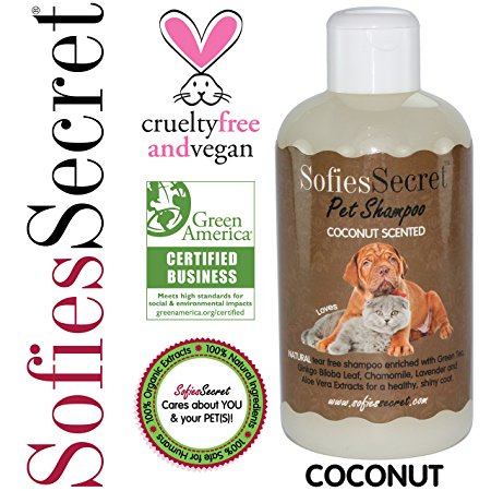 SofiesSecret 100% Natural+Organic Pet Shampoo, Coconut, NO Perfume ORGANIC Extract for Scent, Cruelty Free & Vegan, Green America & Leaping Bunny Certified, 8.5 fl. Oz.