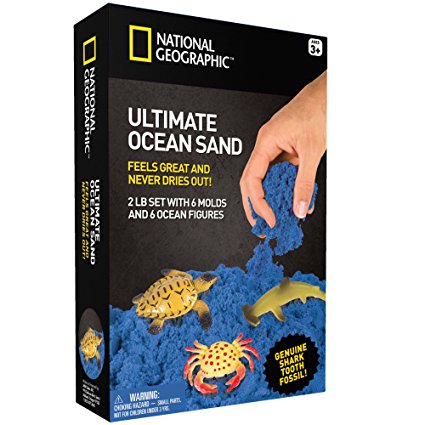NATIONAL GEOGRAPHIC Ultimate Ocean Play Sand - 2 LBS of Sand, 6 Molds, 6 Figures and Activity Tray