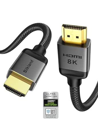 Silkland Certified Long 10K 8K HDMI 2.1 Cable 20ft, (Upgrade Braided) Ultra High Speed HDMI® Cable [8K@60Hz, 4K@120Hz] 48Gbps, HDR, eARC, HDCP 2.2/2.3, Compatible for PS5/Xbox/Soundbar/Roku TV