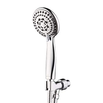 Couradric High Pressure Handheld Shower Head, 5 Spray Settings Massage Showerhead 4"Chrome Face with Flexible Stainless Steel Hose Removable Water Restrictor Adjustable Bracket