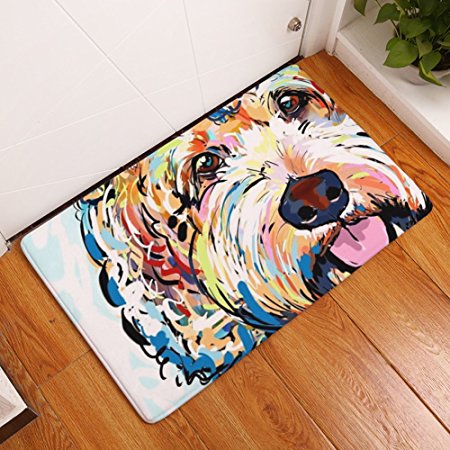 YJ Bear Thin Colorful Puppy Dog Pattern Floor Mat Coral Fleece Home Decor Carpet Indoor Rectangle Doormat Kitchen Floor Runner 16" X 24"