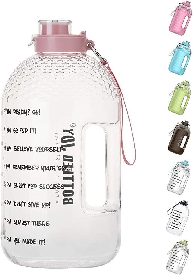 BOTTLED JOY 1 Gallon Water Bottle, BPA Free Large Water Bottle Hydration with Motivational Time Marker Reminder Leak-Proof Drinking Big Water Jug for Camping Sports Workouts and Outdoor Activity