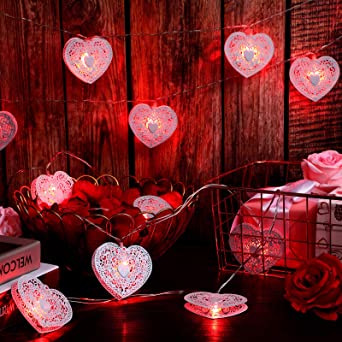 16 Feet/ 5 Meters 20 LED Red Heart String Light, Valentine's Day String Light Battery Operated Decoration Fairy String Light Warm Red Light for Garden Party Wedding Christmas Party Decor