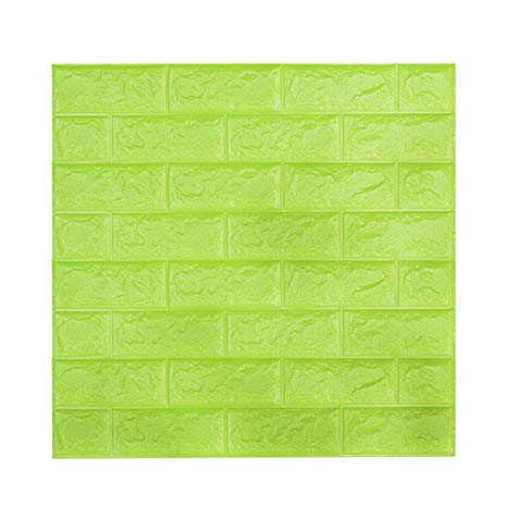 Kasliny Wall Paper 5 Packs, 3D Brick Wall Stickers Self-Adhesive Panel Decal PE Wallpaper - Peel and Stick Wall Panels for TV Walls, Sofa Background Wall Decor (19.35 sq.ft Brick Green)