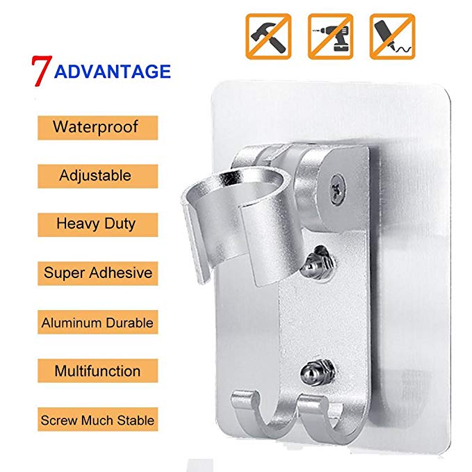 Shower Head Holder Handheld Wall Mount Shower Hose Bracket Waterproof Adjustable and Adhesive Bathroom Showerhead Accessories Replacement -Lightweight Aluminum