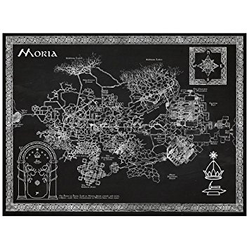 Inked and Screened Sci-Fi & Fantasy Design Art Poster, Moria Map, Chalkboard