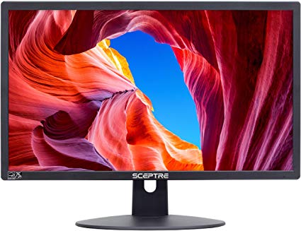 Sceptre E225W-19203R 22" Ultra Thin 75Hz 1080p LED Monitor 2X HDMI VGA Build-in Speakers, Metallic Black 2018 & AmazonBasics High-Speed 4K HDMI Cable, 6 Feet, 1-Pack