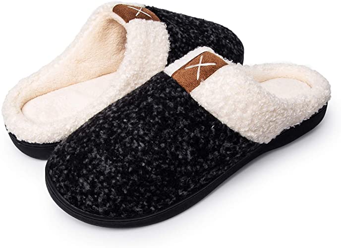 Apolter Men's Women's Memory Foam Slippers Comfort Wool-Like Plush Fleece Lined House Shoes for Indoor Outdoor