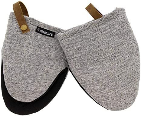 Cuisinart Chambray Neoprene Mini Oven Mitts, 2pk - Heat Resistant Kitchen Gloves to Protect Hands, Non-Slip Grip, Faux Leather Loop - Ideal Set for Handling Hot Cookware, Bakeware - Gray