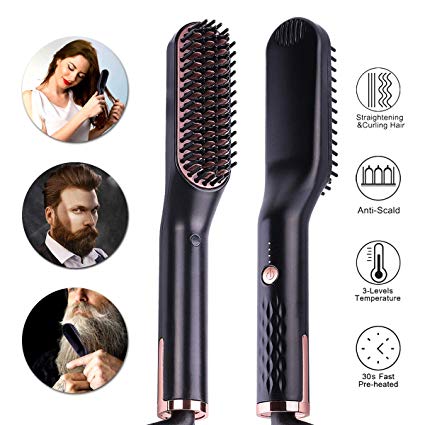 Acvioo Beard Straightener for Men - Premium Anti-Scald Mens Electric Ionic Heated Beard Hair Straightening Comb Brush - Quick Hair Straightener Styling Hot Comb - Gift for Men Women Home and Travel