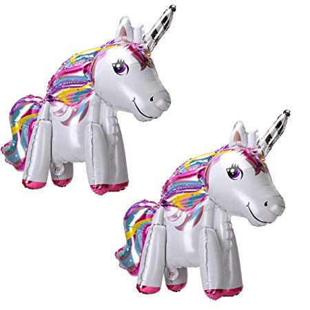Langxun 2 Pack 3D Foil Unicorn Balloons for Unicorn Party Supplies and Girls Birthday Decorations, Birthday Party Supplies for Women (Rainbow)