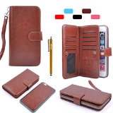 iPhone 6 Plus Case HESPLUS Premium PU leather Flip Detachable Wallet Case with Credit Card Slot Holder and Hand Grip for Apple iPhone 6 Plus 55 Inch brown