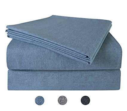 PHF Flannel Sheet Set 100% Cotton 4 Piece Queen Size Blue