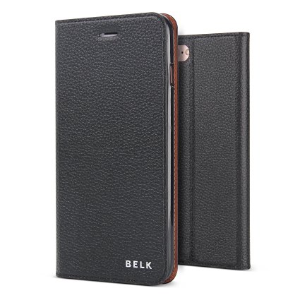 iPhone 7 4.7" Case, BELK Signature Series Luxury Black Premium Wallet Case Rich Handcrafted Pebbled Leather Folio Flip Cover with Stand Card Folder, Magnetic Closure Snap Holder for Apple iPhone 7