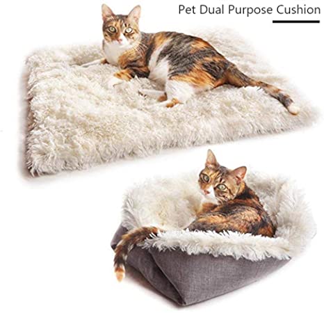 Hamkaw Self-warming Dog Bed Foldable Convertible Self Heating Plush Cat Bed Nest Machine Washable & Removable Thermal Pet Cushion Pad Mat Blanket for Travel Home Indoor Outdoor - Improved Sleep