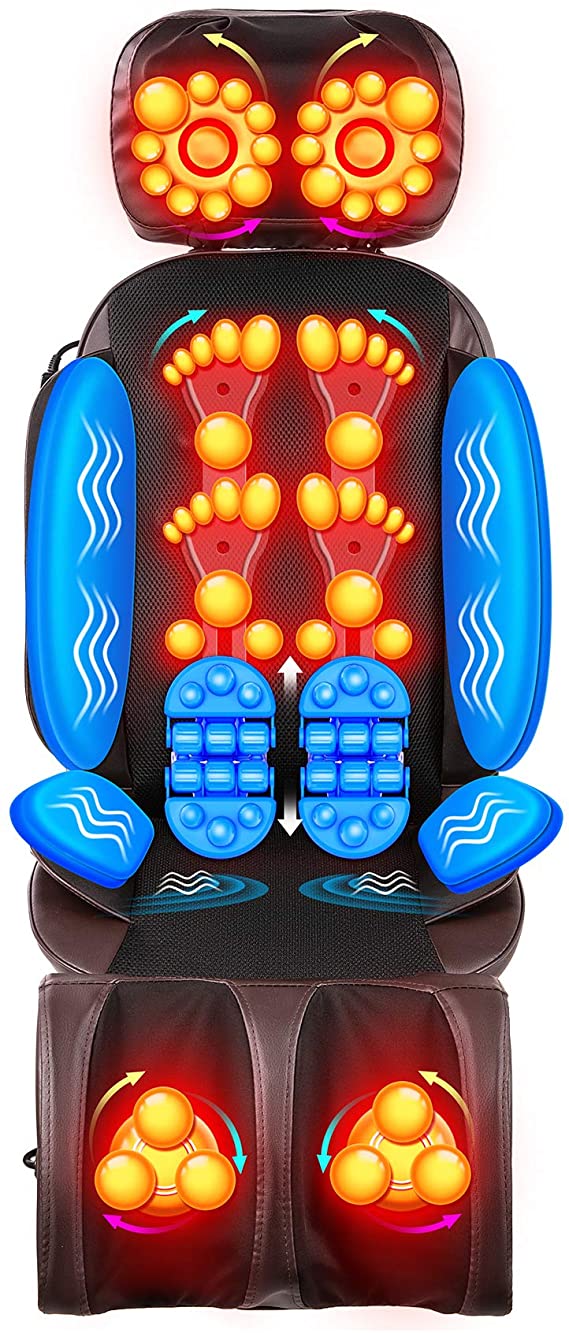 CO-Z 55W Massage Chair Cushion w 16 Nodes for Men & Women | Shiatsu Kneading Heating Vibrating Massage Pad w Leg Massager for Neck Back Shoulder & More | Ideal for Car Seat, Office Chair, & More