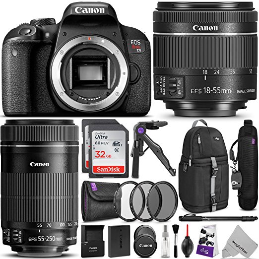 Canon EOS Rebel T7i DSLR Camera with 18-55mm and 55-250mm Lenses Kit w/ Advanced Photo and Travel Bundle